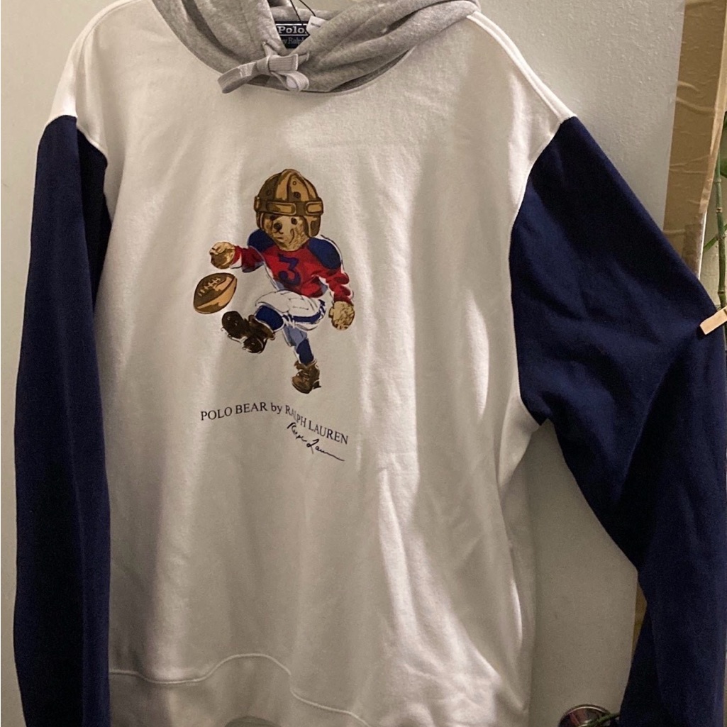 Men’s Polo Bear Football Colorblock Hoodie Sweater By Polo Ralph Lauren (Rare)